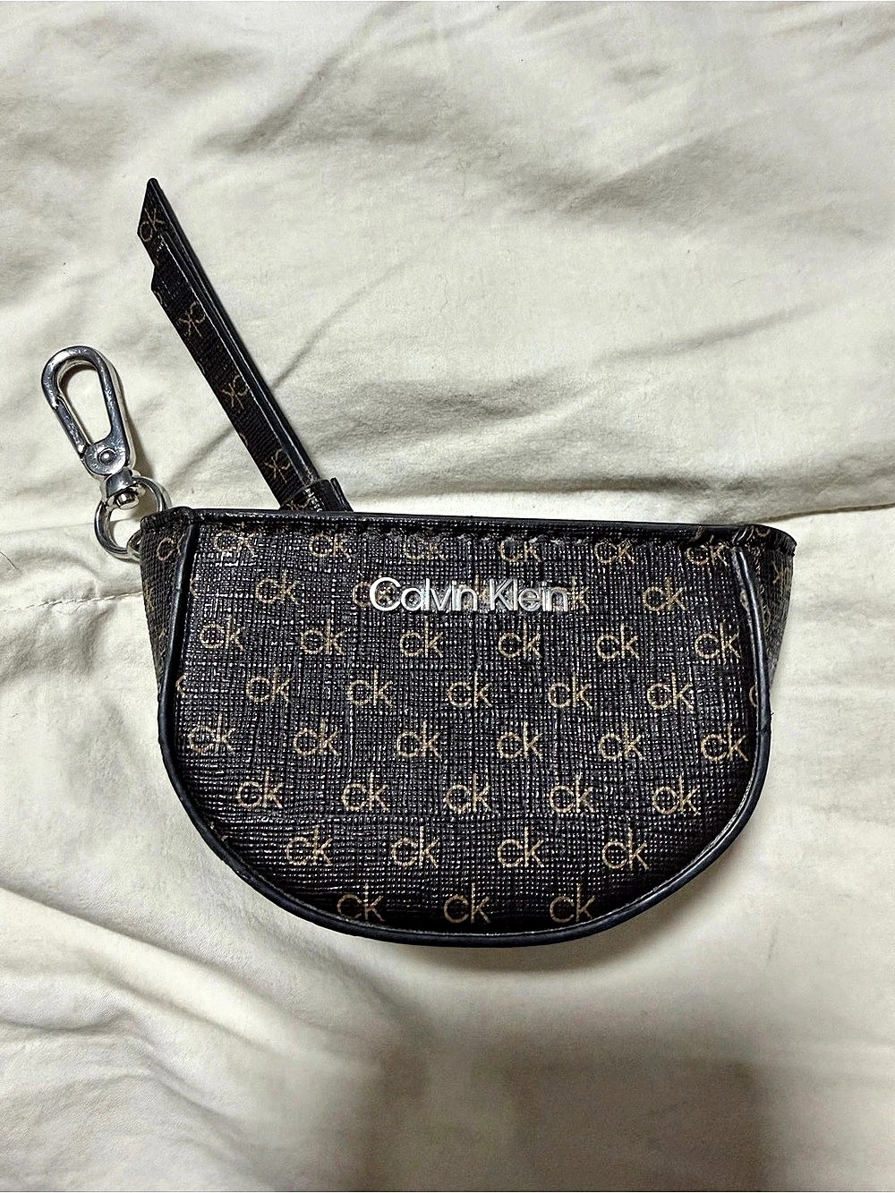 Calvin Klein Monogram Coin Purse Key Chain Bag Charm Black & Brown